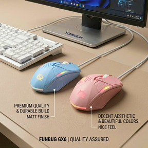 FunBug GX6 RGB Gaming Mouse – Sky Blue & Rose Gold
