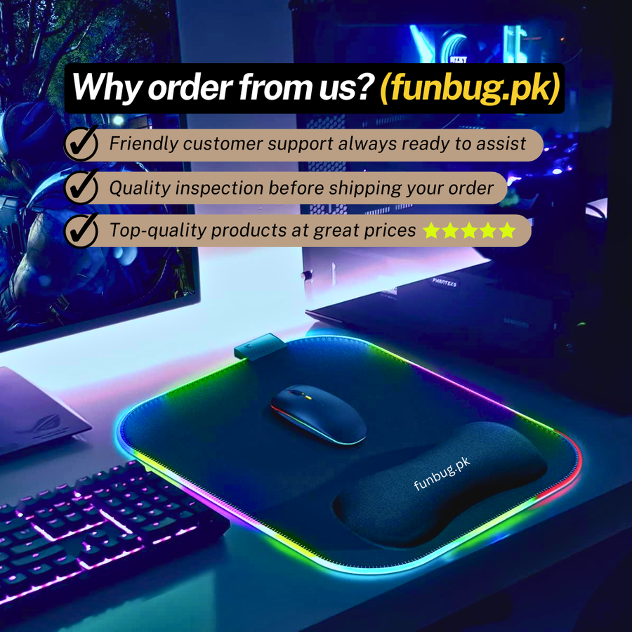 Rgb Gaming Mousepad - Memory Foam Wrist Rest – FunBug RGB gaming mousepad in Pakistan