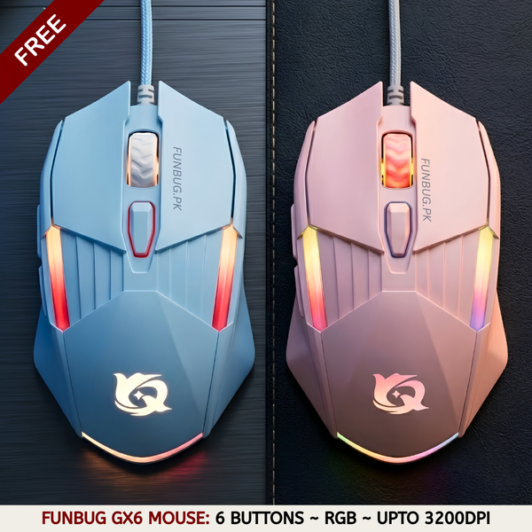 FunBug GX6 RGB Gaming Mouse – Sky Blue & Rose Gold
