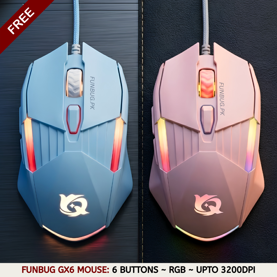 FunBug GX6 RGB Gaming Mouse – Sky Blue & Rose Gold