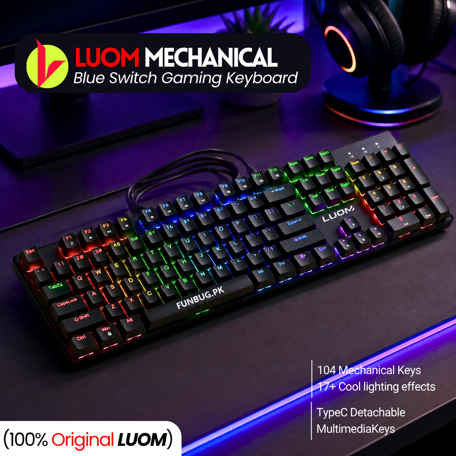 LM2104 Blue Switch Mechanical Gaming Keyboard – FunBug gaming keyboard in Pakistan