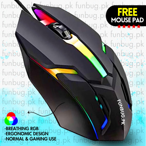 7-Light RGB Wired Mouse for PC & Laptop with Free Mousepad – Black / White