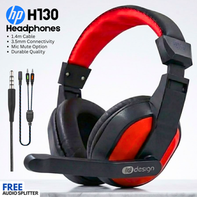 H130 Wired Headphones - 3.5mm Single Pin - Red&Black