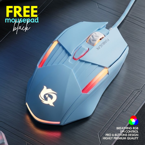 FunBug GX6 RGB Gaming Mouse – Sky Blue & Rose Gold