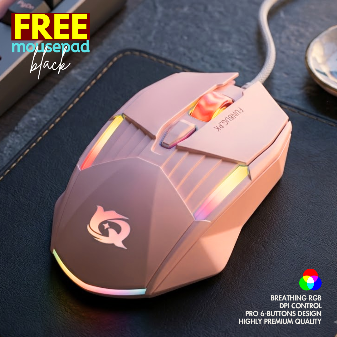 FunBug GX6 RGB Gaming Mouse – Sky Blue & Rose Gold