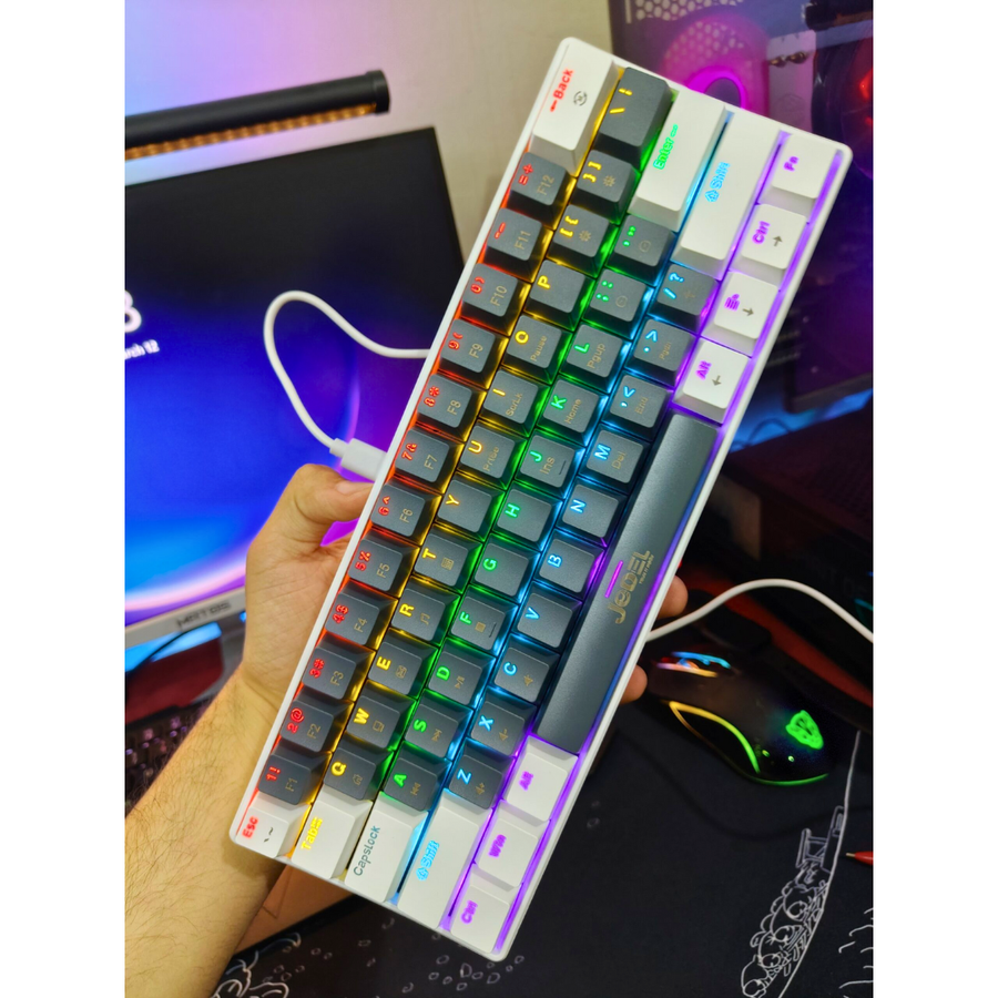 Jedel KL69 white and grey RGB mechanical keyboard – FunBug keyboard in Pakistan
