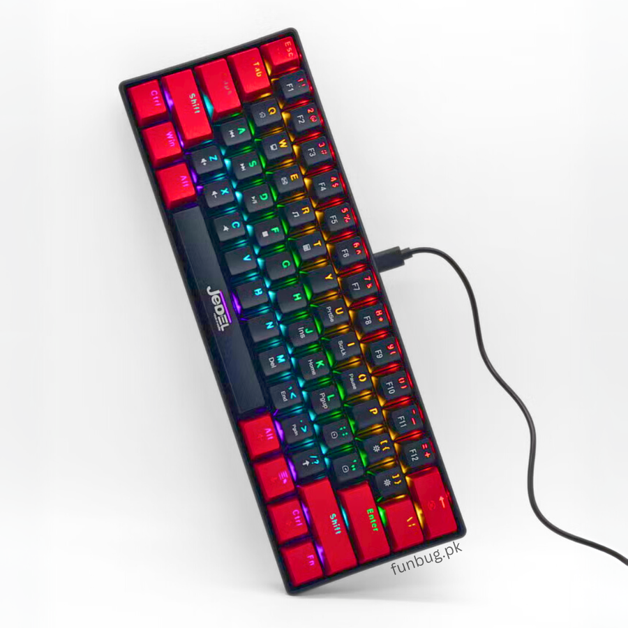 Jedel KL69 red and black RGB mechanical keyboard with cable – FunBug keyboard in Pakistan