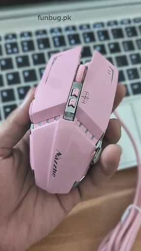 Pink Wired Gaming Mouse with 8 Buttons, Rgb